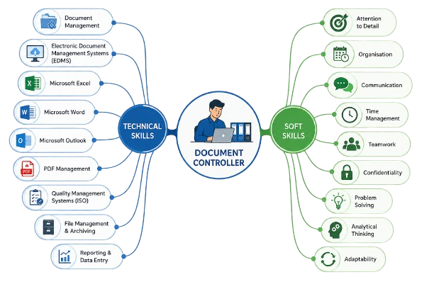 How to Become a Document Controller: Step-by-Step Career Guide (2026) Document controller skills infographic removebg preview