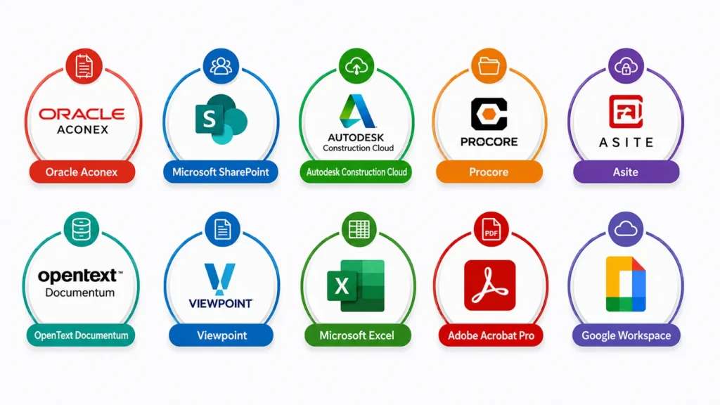 What is a Document Controller? Roles, Responsibilities and Skills (2026) Software logos and tools grid