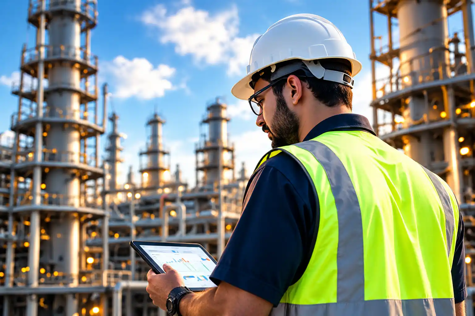 Professional engineer working at an industrial facility