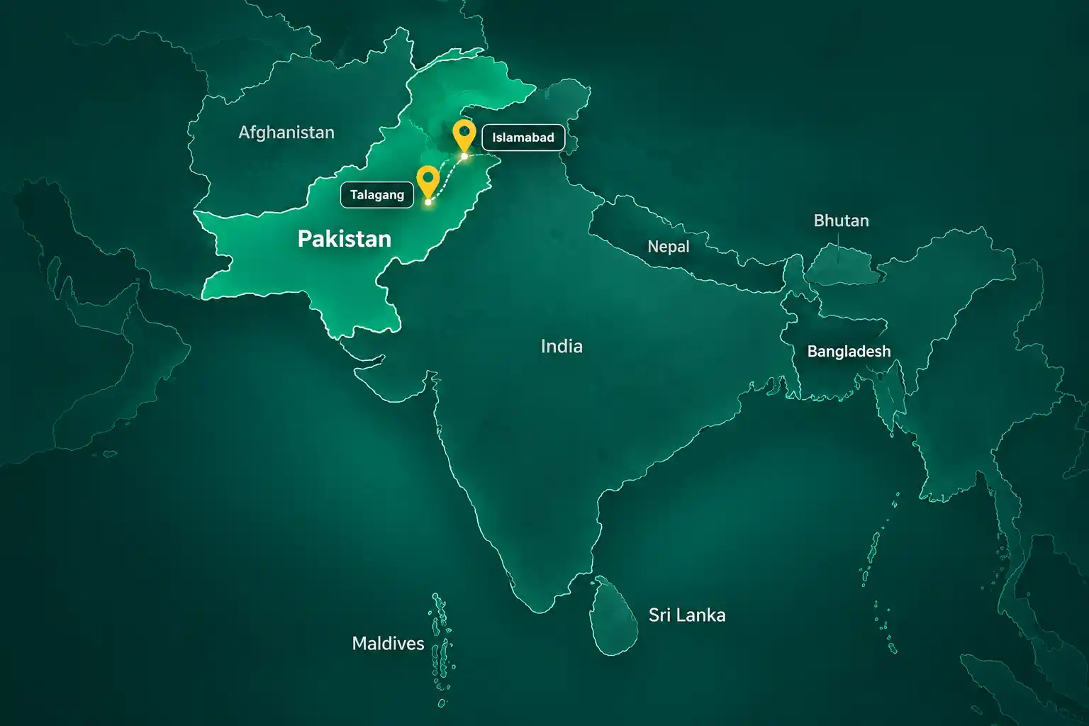 South Asia map showing GTCS locations